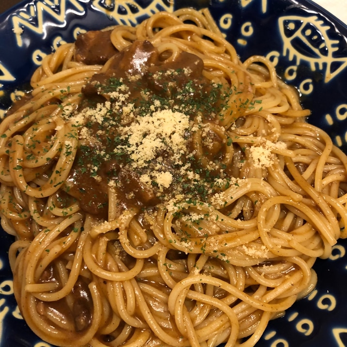 レトルトカレーde焼きカレーパスタ^_^